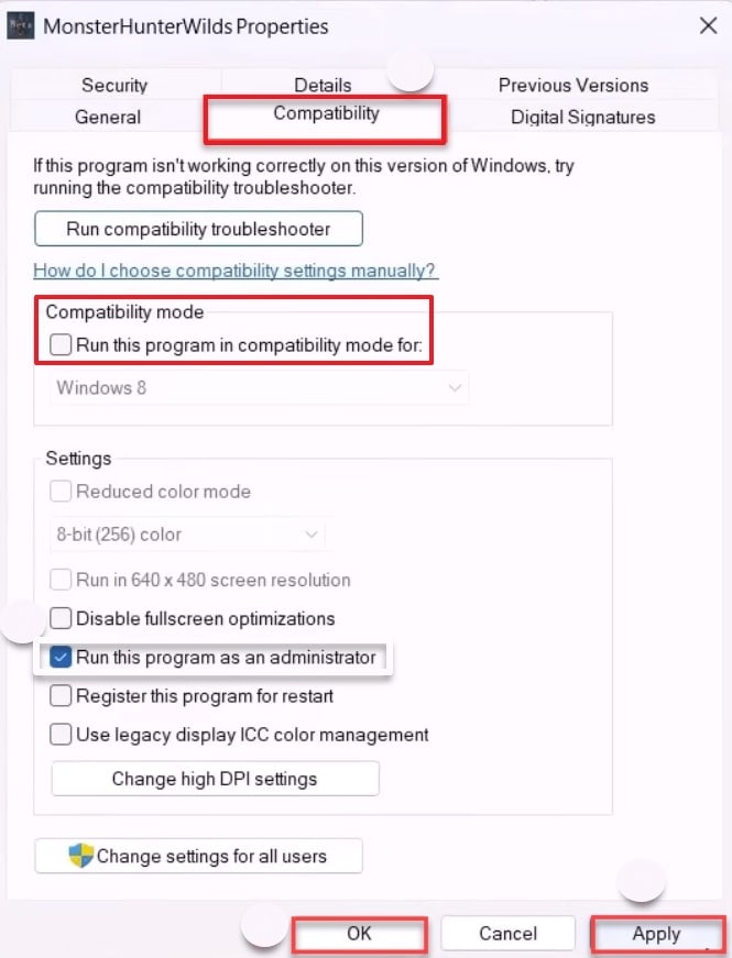 run program in compatibility mode
